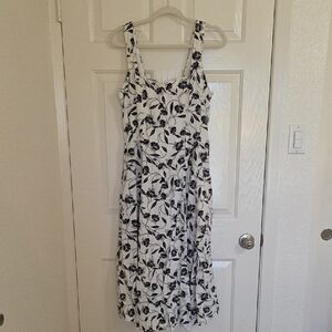 Tahari White Maxi Dress with Black Floral Print